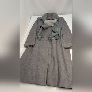 Vintage Grey Women's Peacoat with Scarf